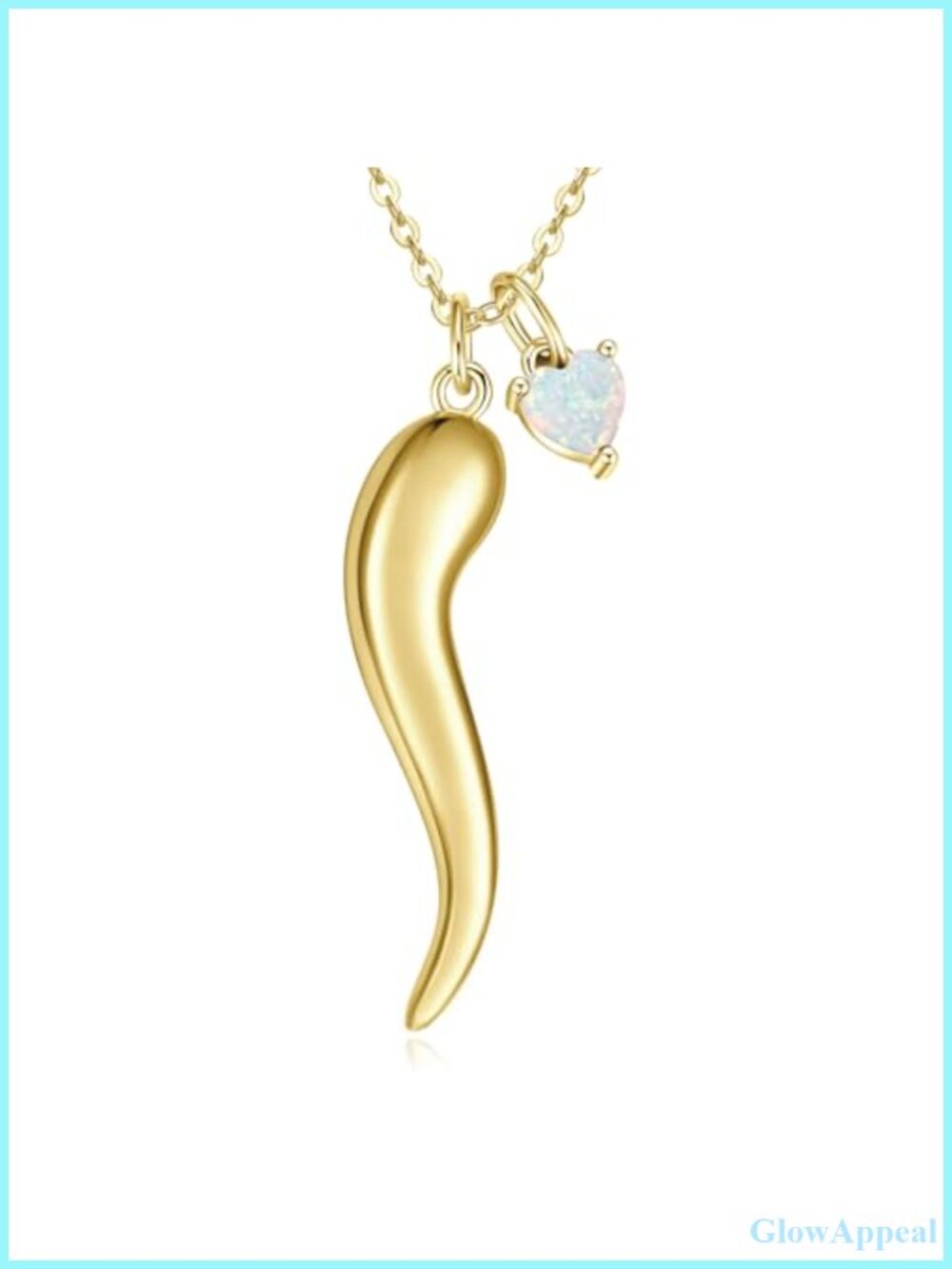 14k Gold Plated Italian Horn Necklace Opal Pendant 18" Chain